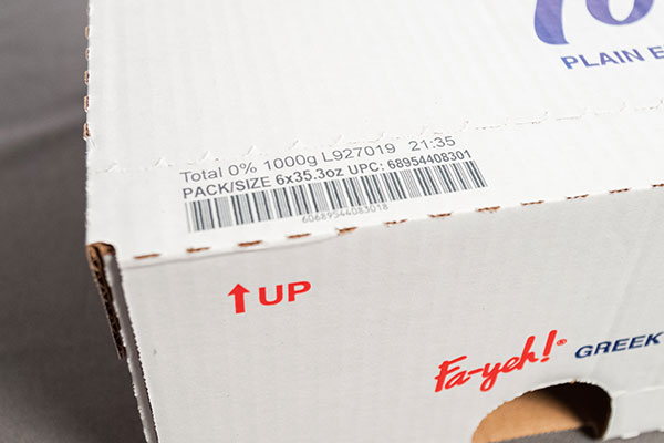barcode printing on cardboard yogurt box